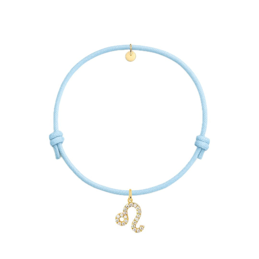 bracciale con cordino celeste e segno zodiacale capricorno in argento 925 e zirconi