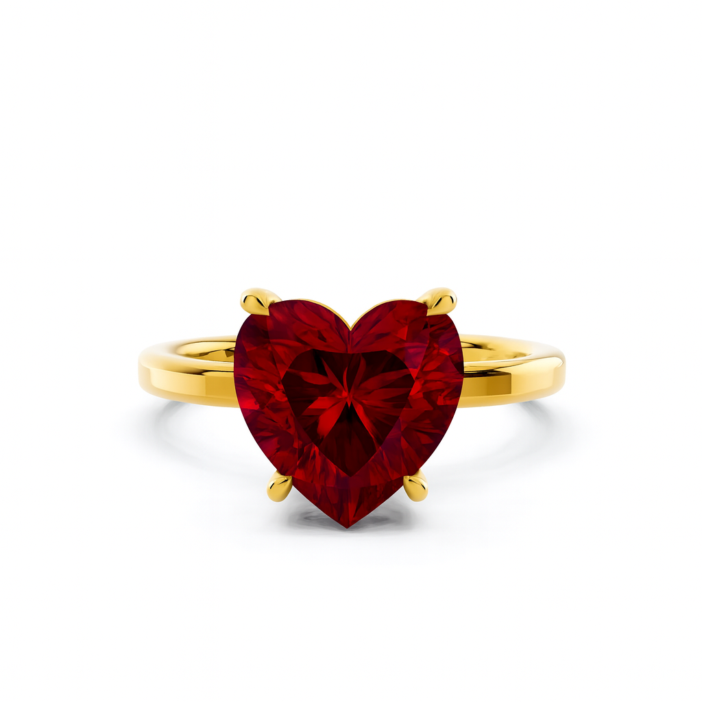 anello cuore rosso solitario oro