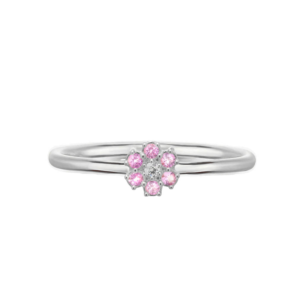 anello con fiore rosa in argento 925 con zirconi colorati
