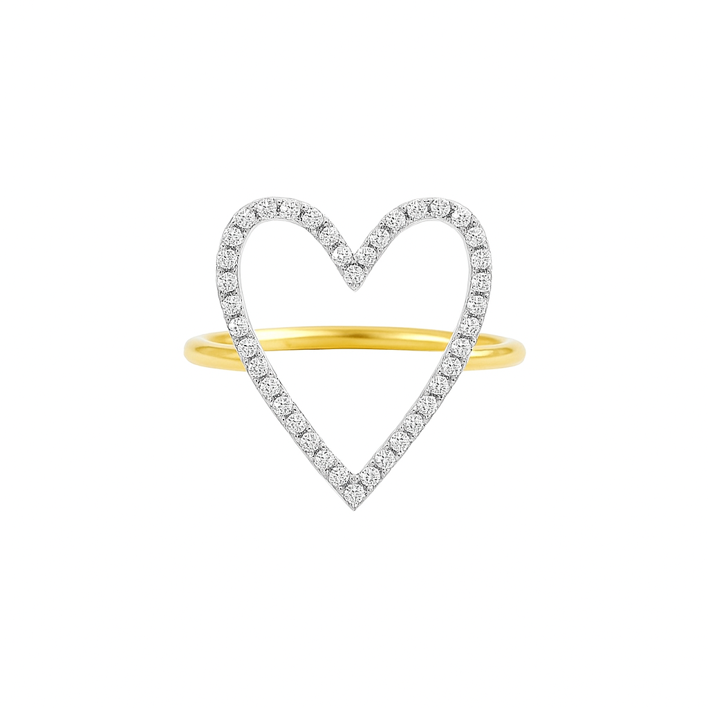 anello sagoma cuore dorato allungato tempestato di zirconi