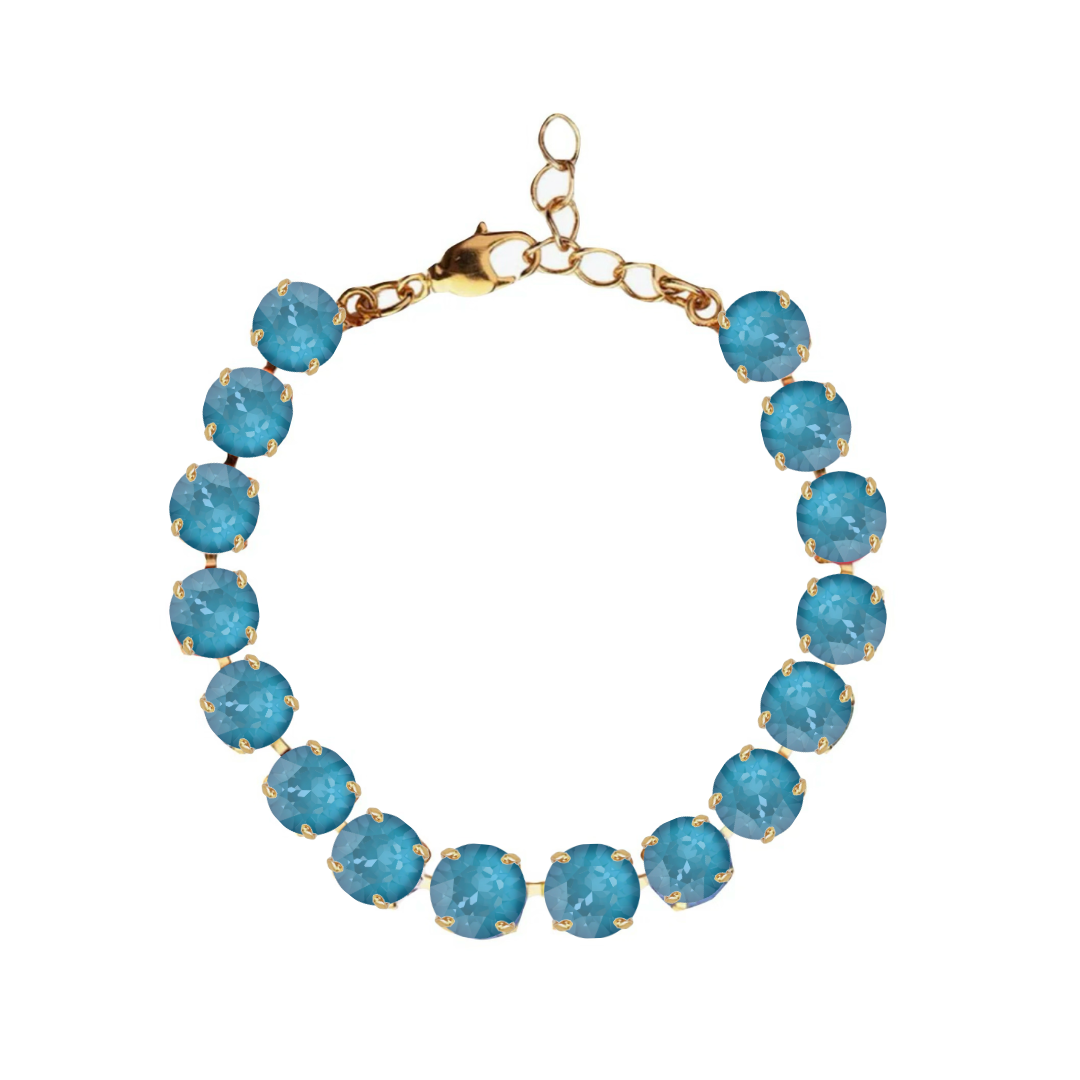 bracciale armocromia autunno con pietre blu pastello opache e dettagli oro