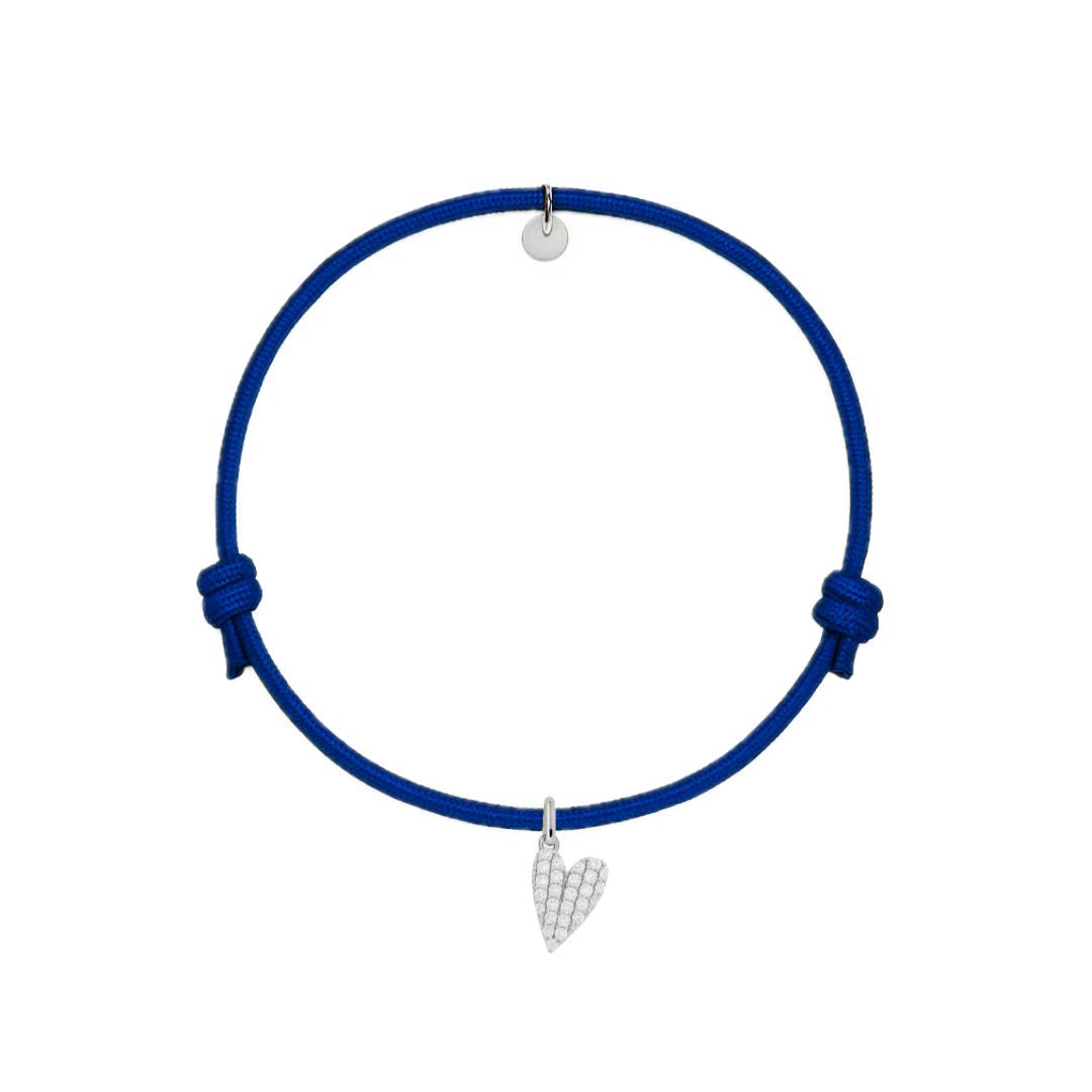 bracciale cordino blu con charm cuore in argento 925 e zirconi