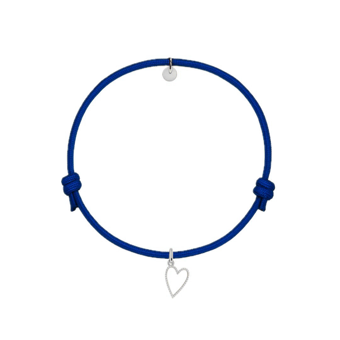 bracciale corda blu con ciondoo cuore sagoma in argento 925