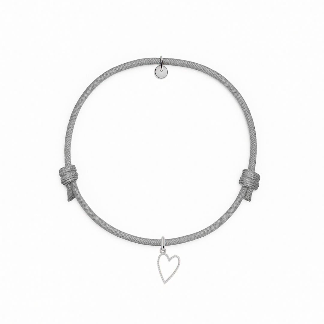 bracciale cordino grigio con ciondolo sagoma cuore argento 925