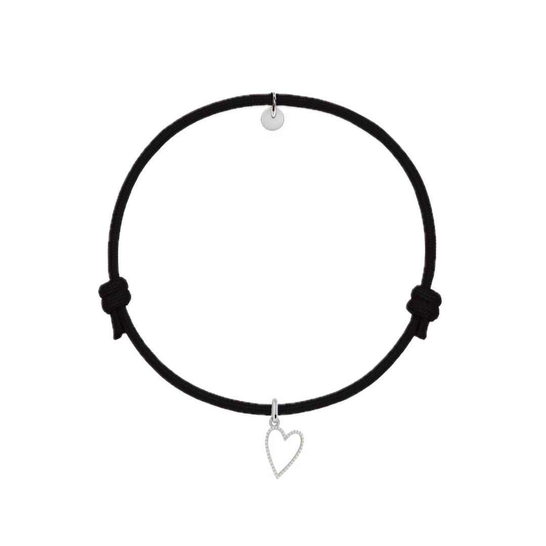 bracciale corda nera con ciondolo sagoma cuore argento 925