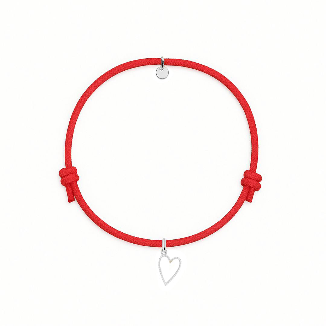 bracciale corda rossa con ciondolo sagoma cuore in argento 925