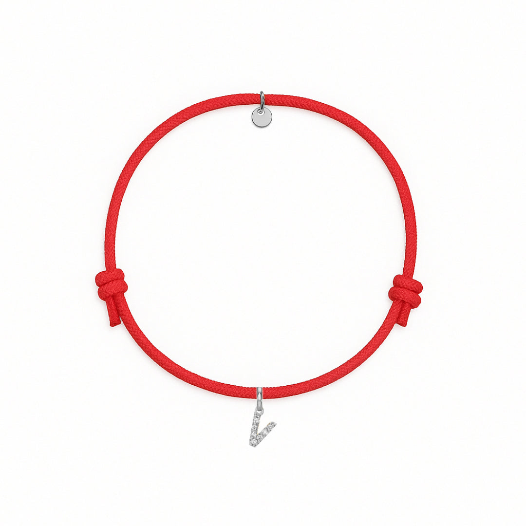 bracciale con cordino Rosso con iniziale V argento