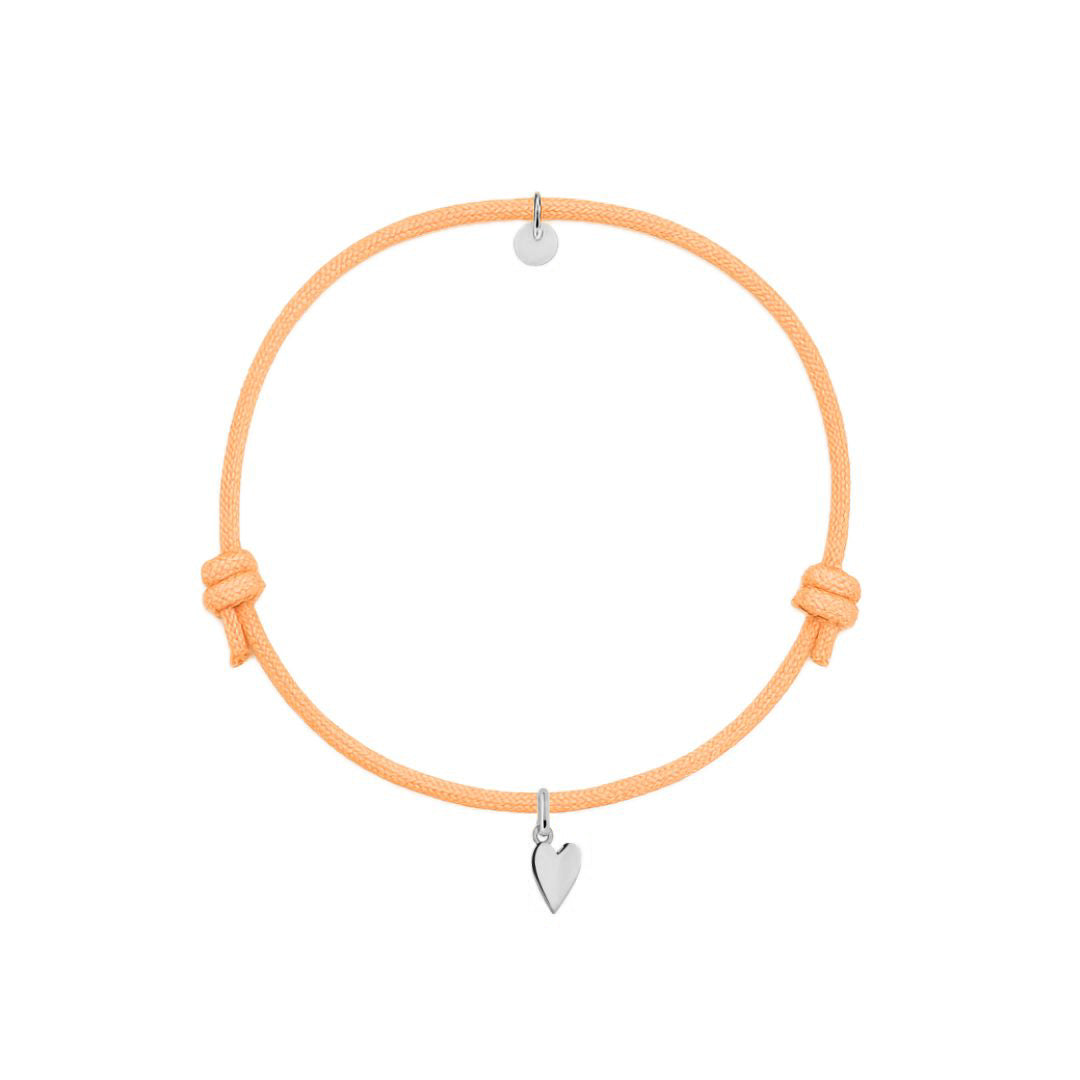 bracciale con cordino arancione e ciondolo a forma di cuore in argento 925