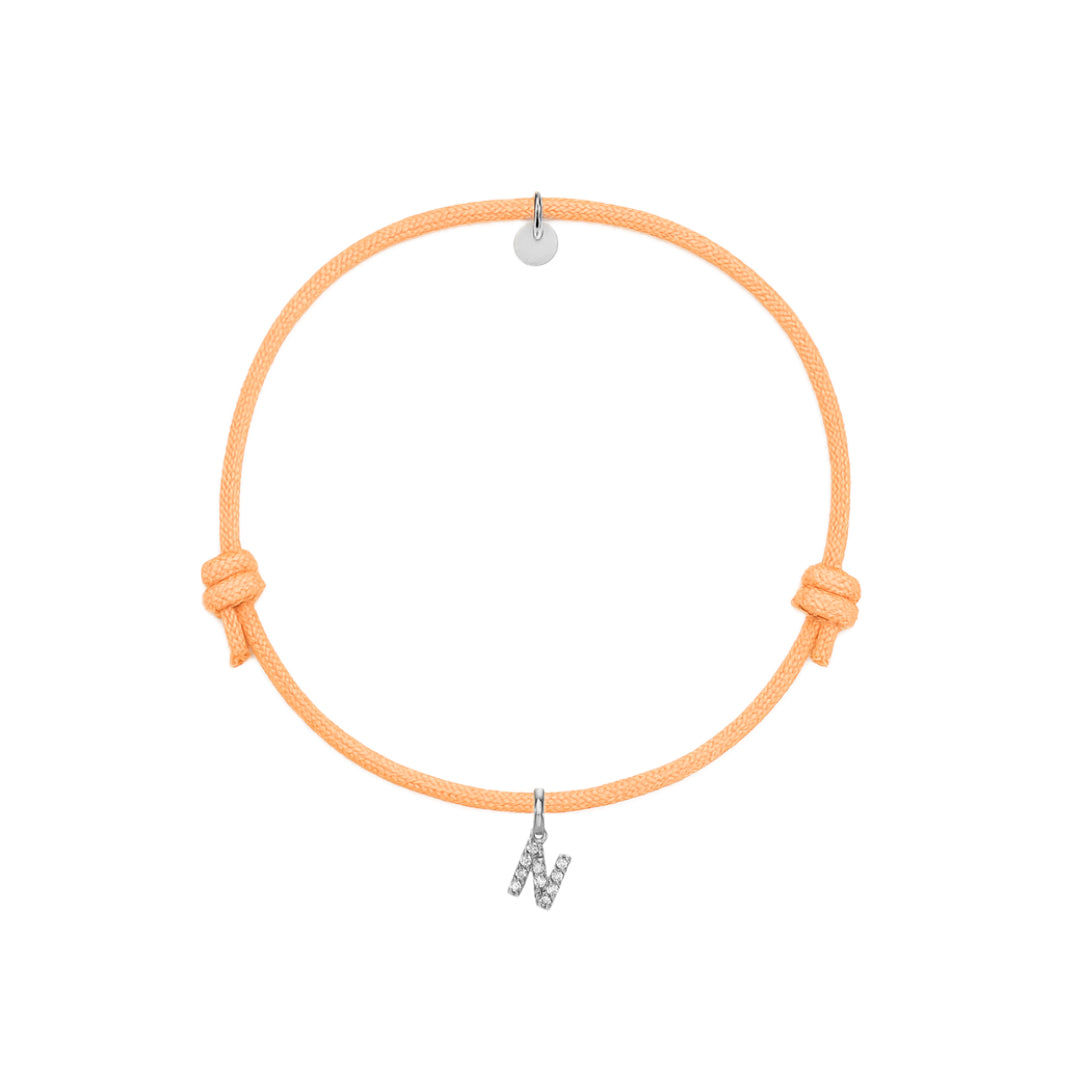 bracciale con cordino arancione con iniziale N argento