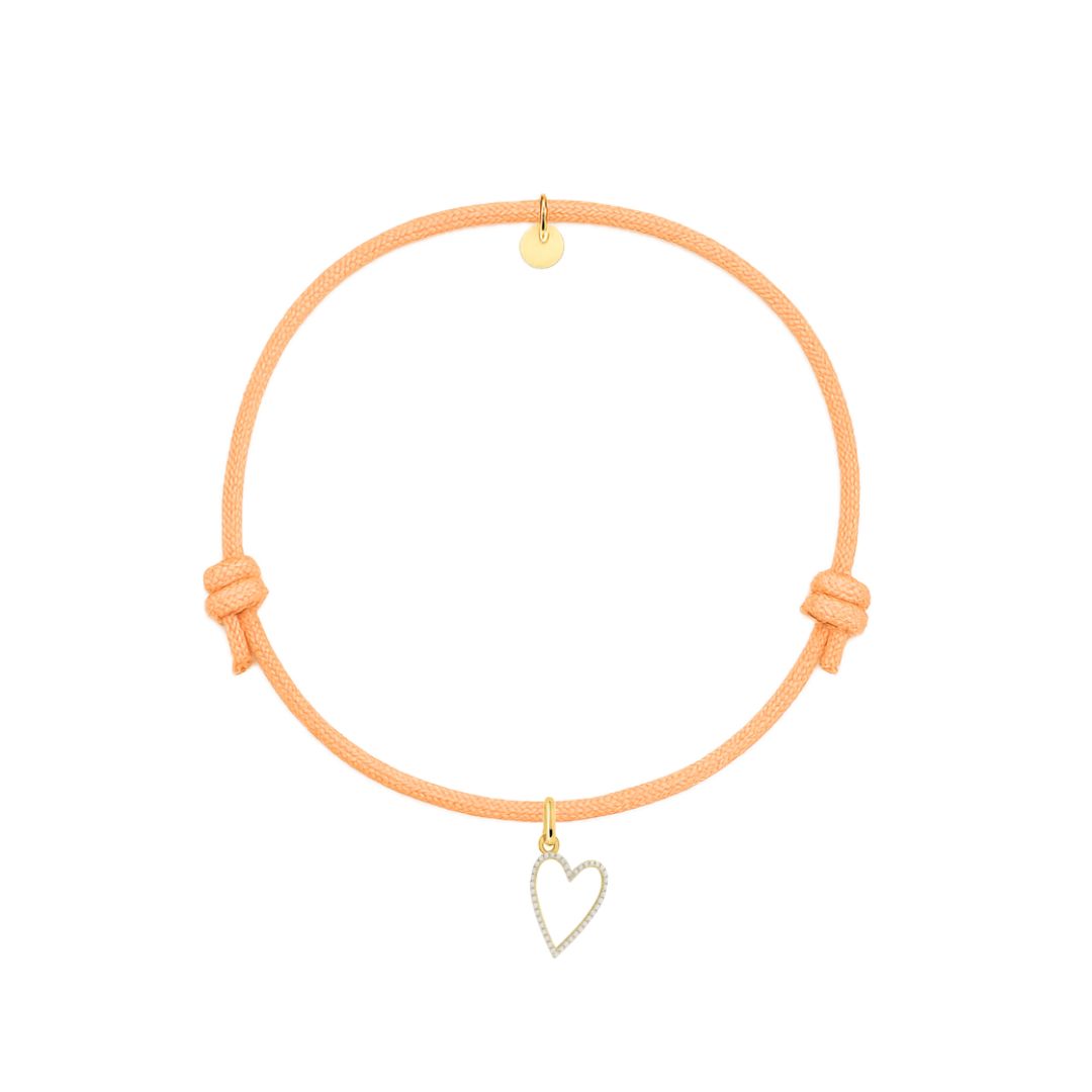 bracciale cordino arancione con cuore sagoma oro
