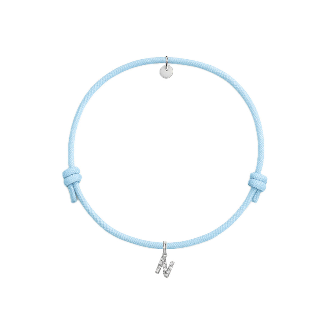 bracciale con cordino azzurro con iniziale N argento