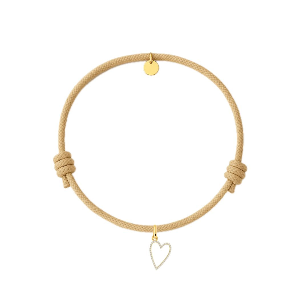 bracciale cordino beige con ciondolo sagoma cuore