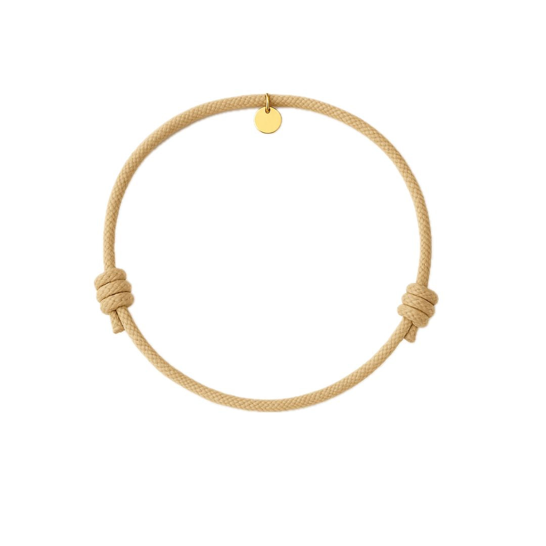 bracciale personalizzabile cordino beige finitura oro in argento 925