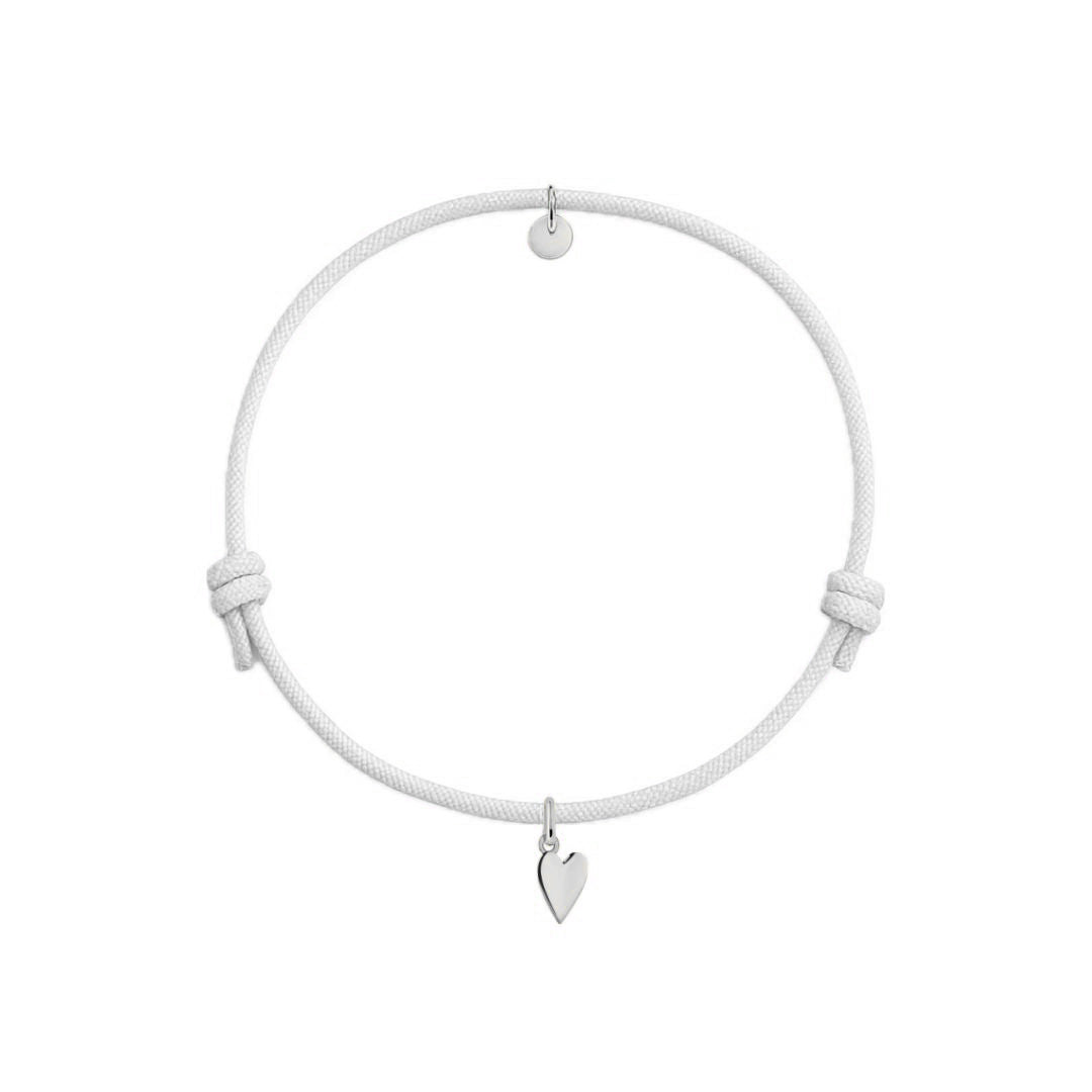 bracciale con cordino bianco e ciondolo in argento 925 a forma di cuore