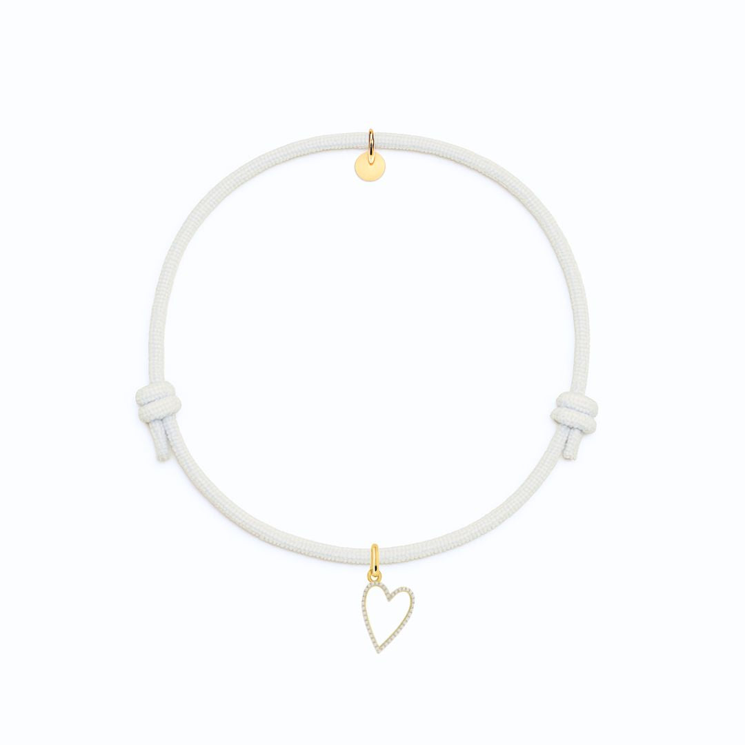 bracciale cordino bianco con ciondolo sagoma cuore dorata