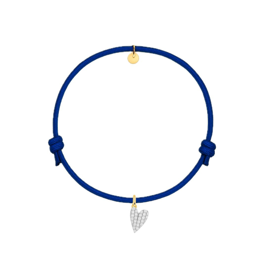 bracciale cordino blu charm cuore dorato con zirconi