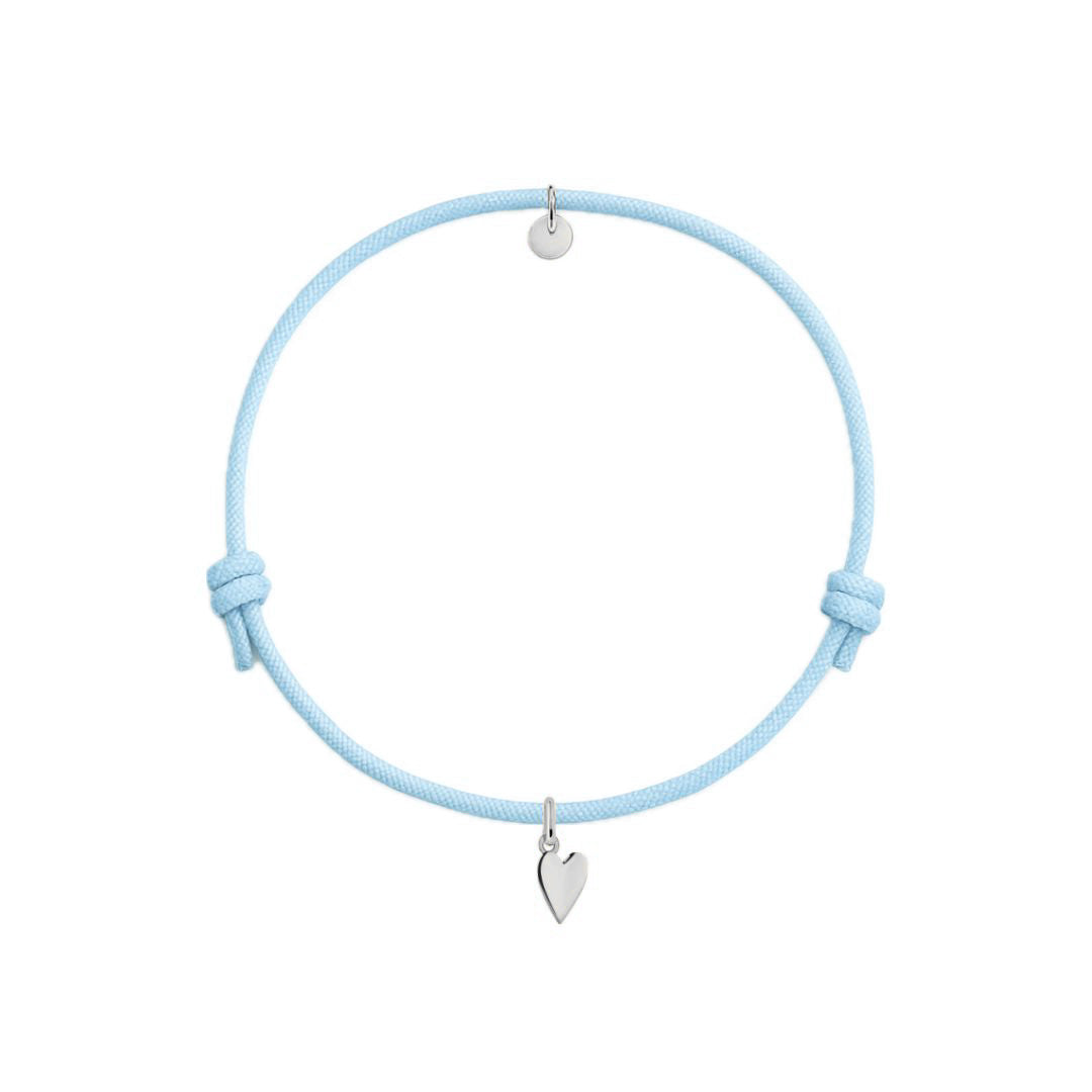 bracciale cordino celeste con ciondolo a forma di cuore in argento 925 personalizzabile