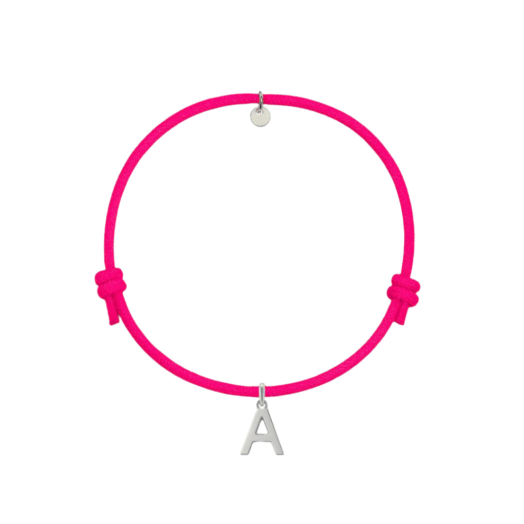 bracciale con cordino fucsia e ciondolo iniziale in argento 925 personalizzabile