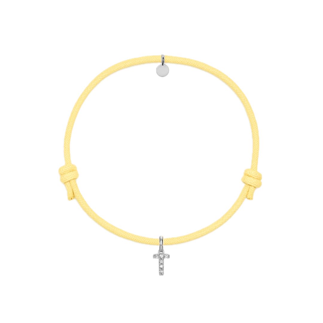 bracciale con cordino giallo con croce argento