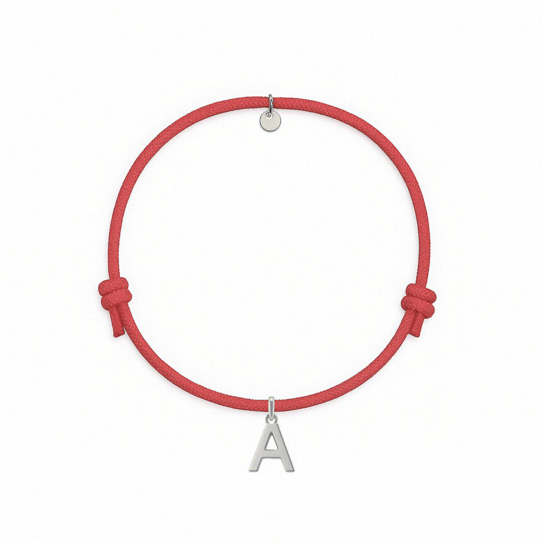 bracciale con cordino rosso e ciondolo iniziale in argento 925 personalizzabile