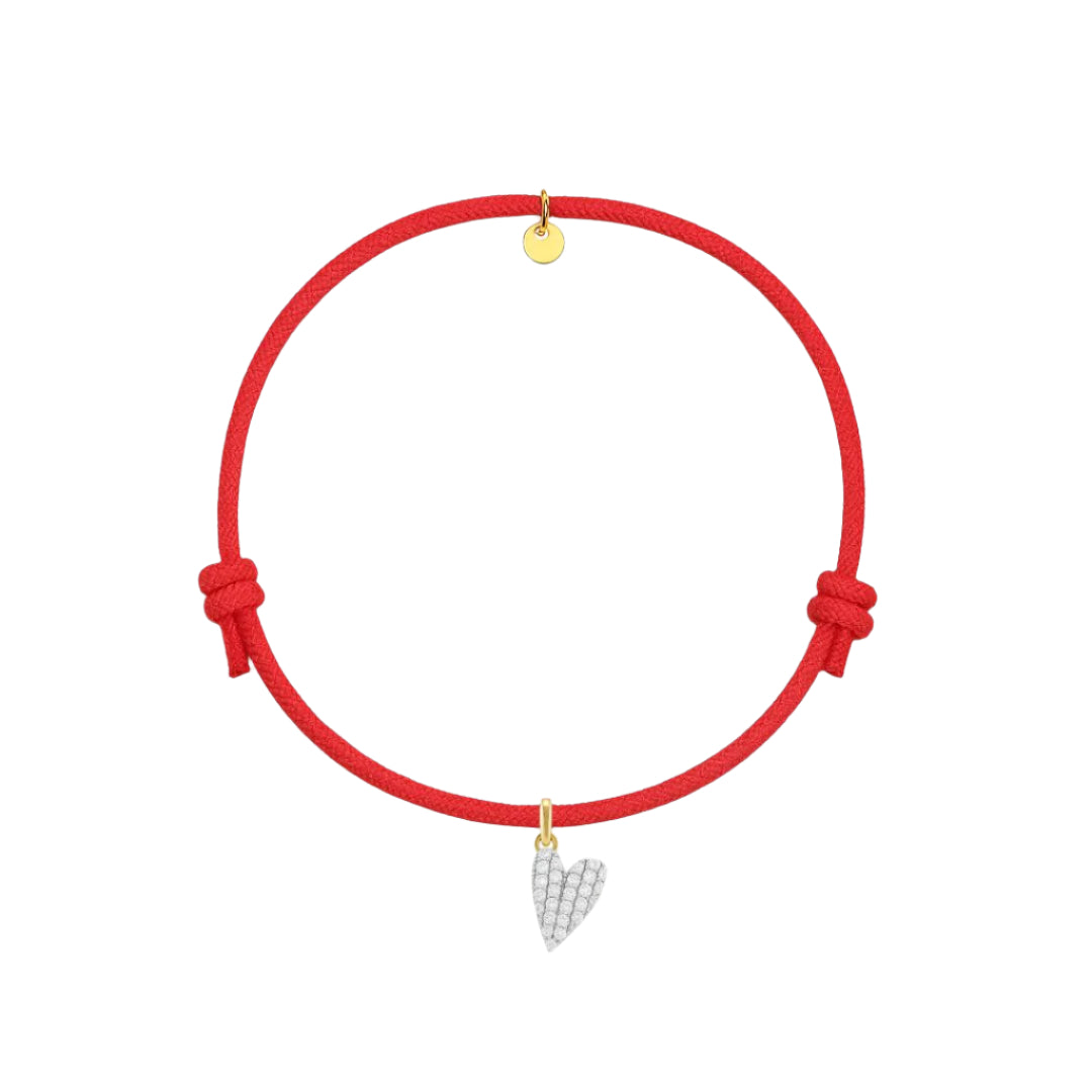 bracciale in corda colorata con ciondolo cuore in argento 925 e zirconi