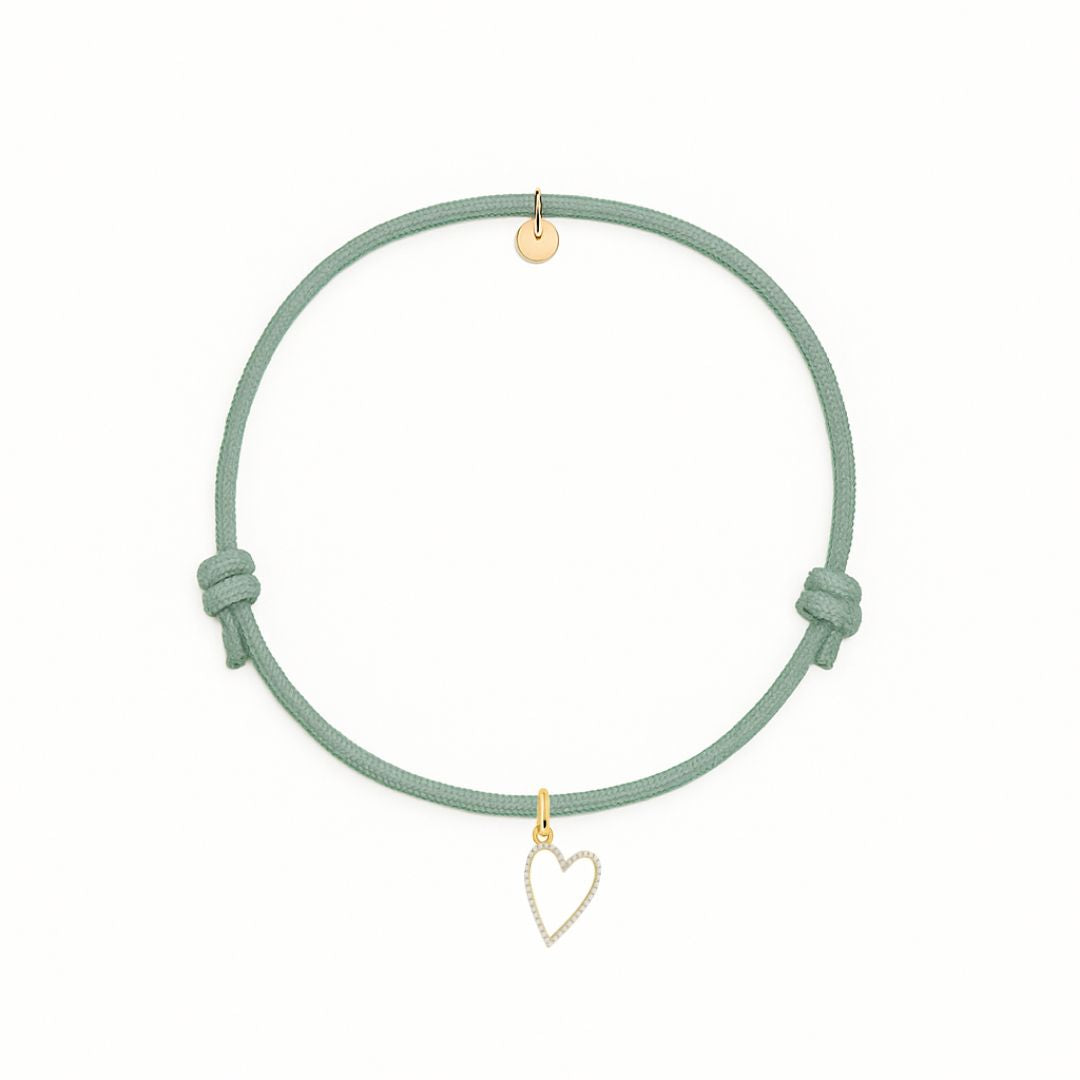 bracciale cordino salvia con ciondolo sagoma cuore