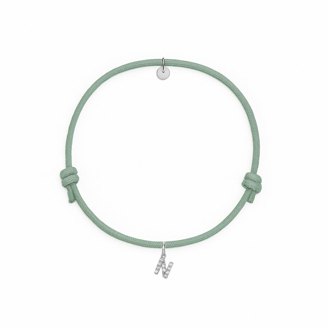 bracciale con cordino salvia con iniziale N argento