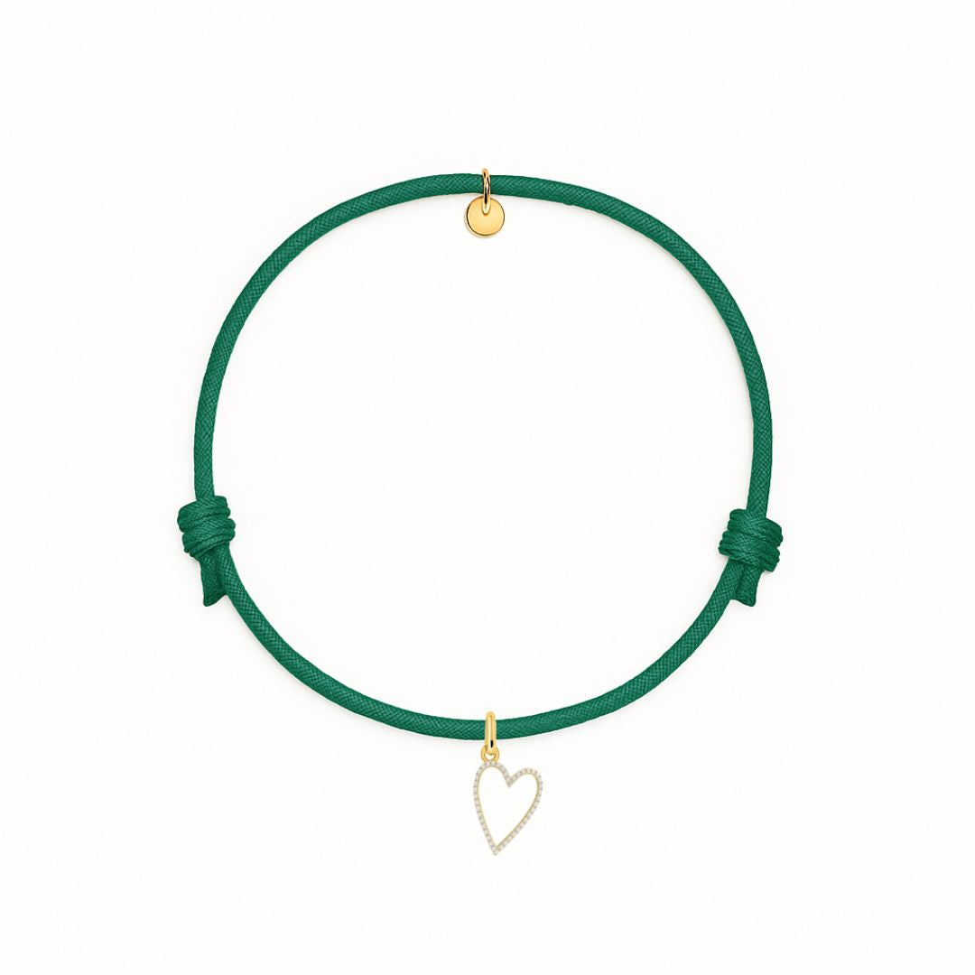 bracciale cordino verde con ciondolo sagoma cuore