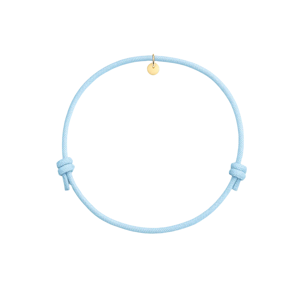 bracciale cordino celeste chiaro personazzabile con ciondolo in argento 925 dorato