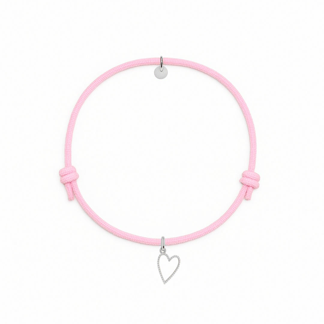 bracciale rosa con ciondolo cuore in argento 925