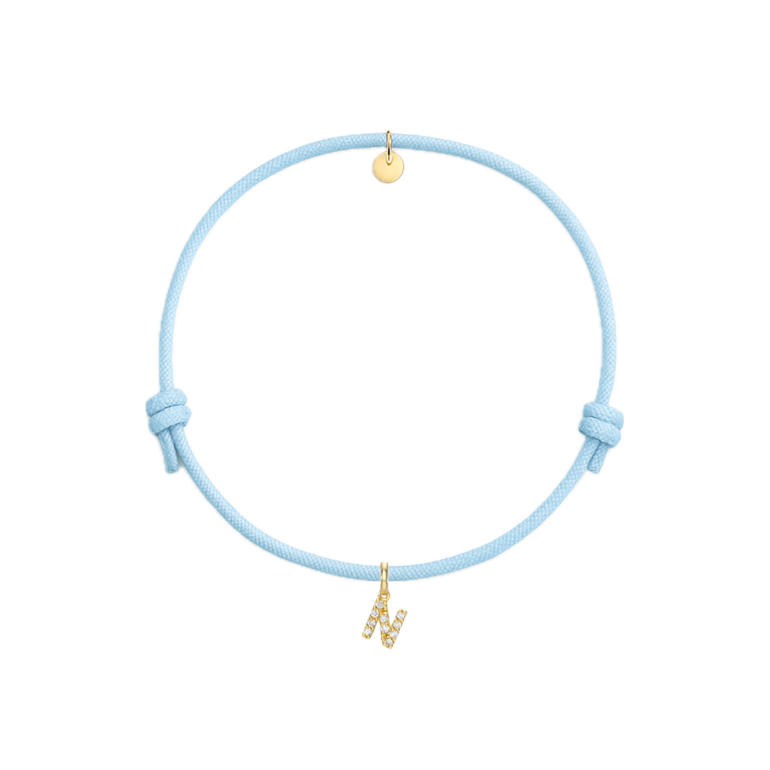 bracciali con cordino azzurro con ciondolo oro N