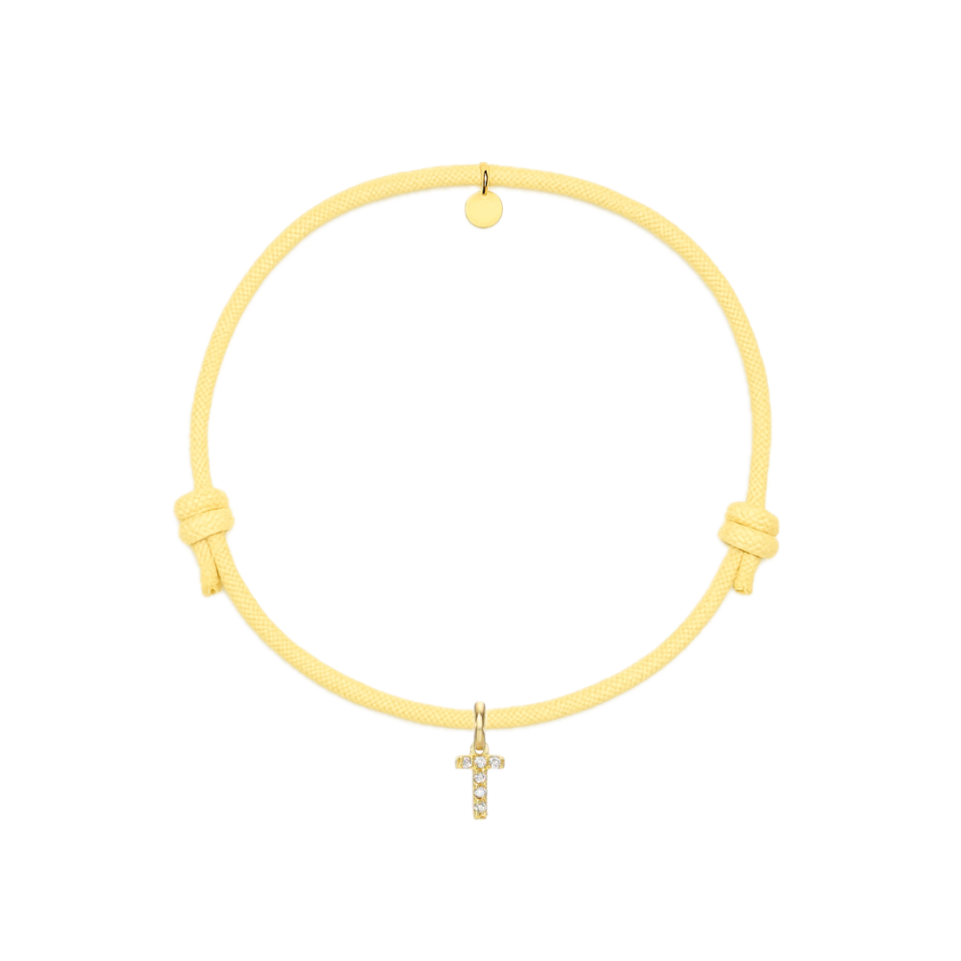 bracciali cordino giallo con ciondolo a croce