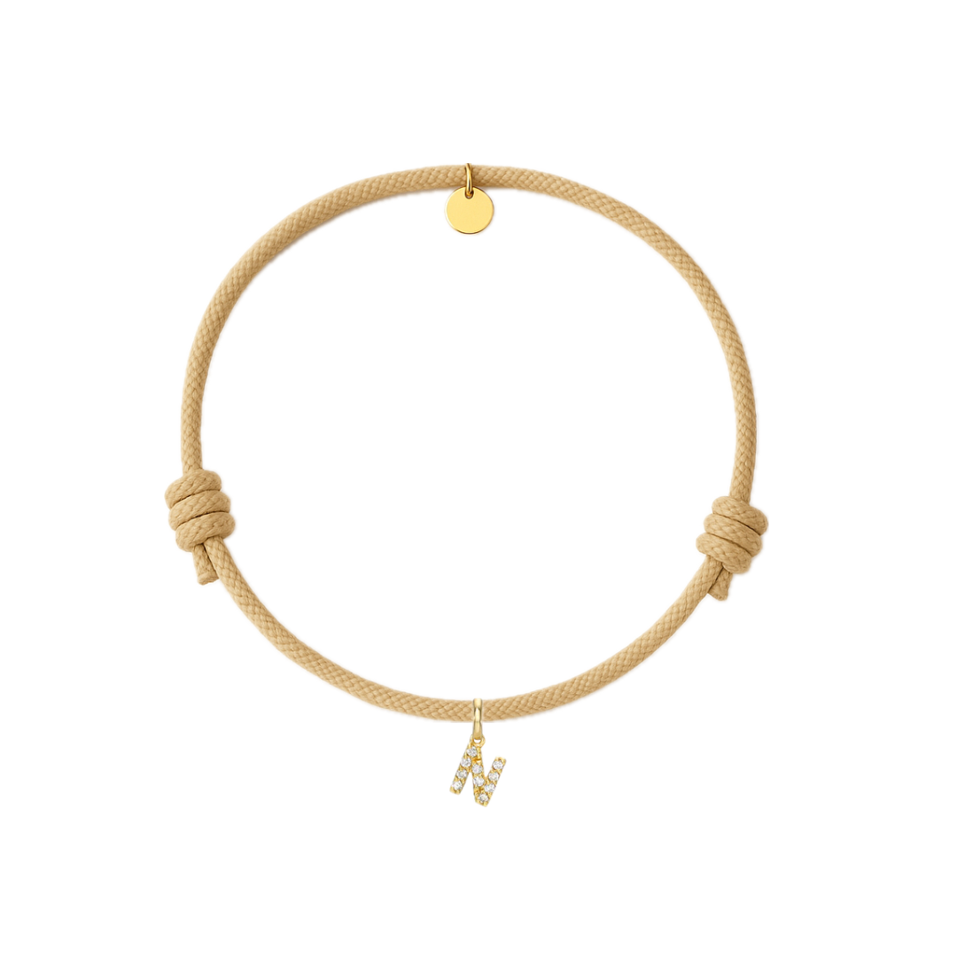 bracciale con cordino sabbia oro con iniziale N