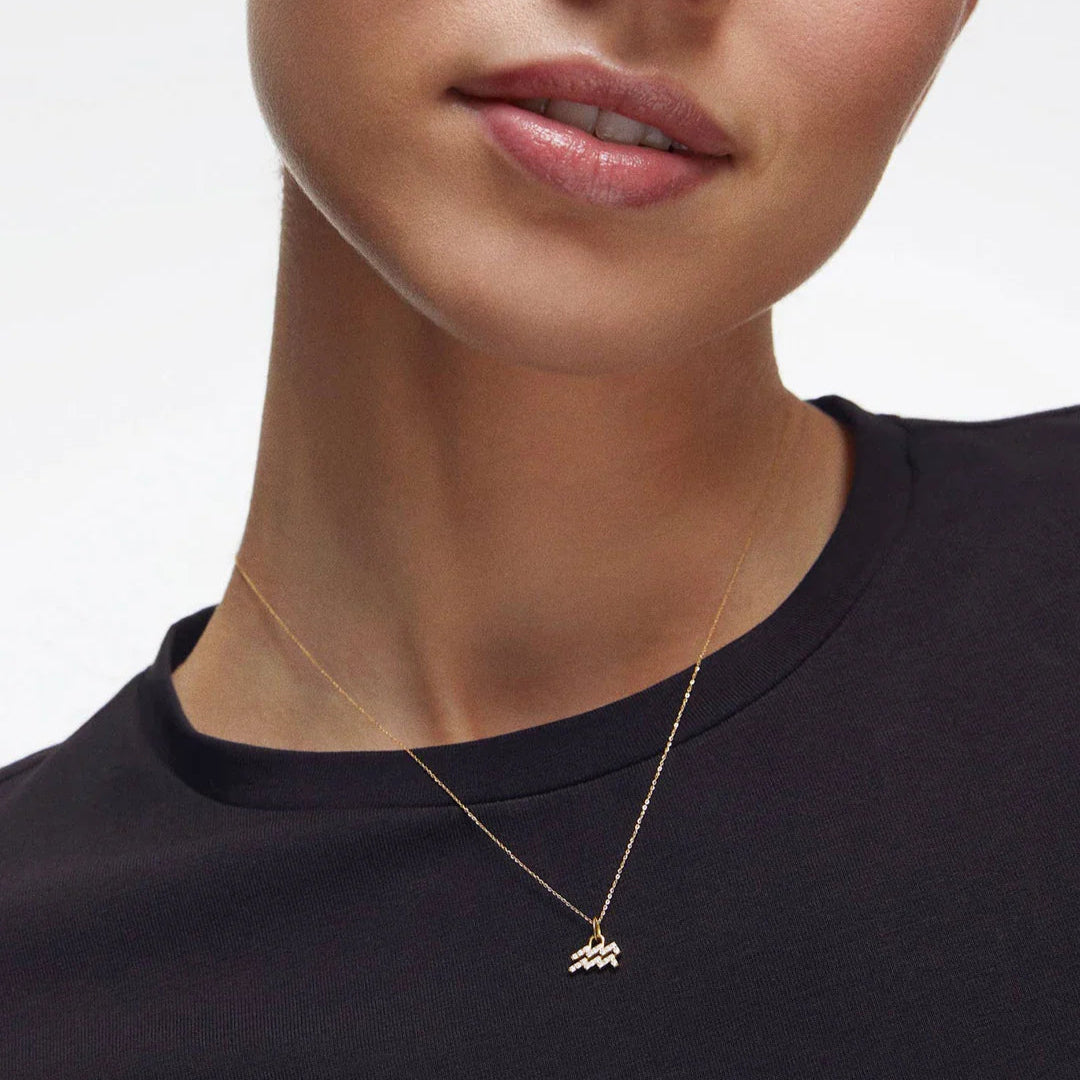 catenina con segno zodiacale acquario in argento 925 e zirconi