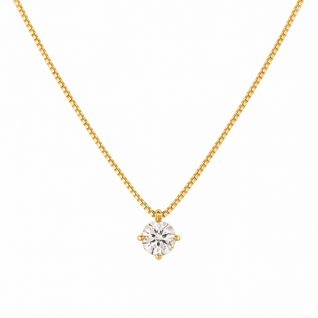 catenina dorata con punto luce zircone in argento 925