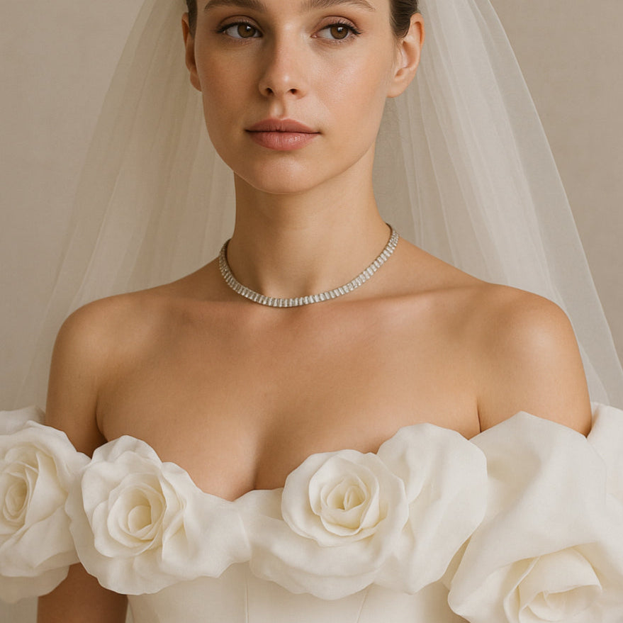 choker da sposa con swarovski taglio baguette