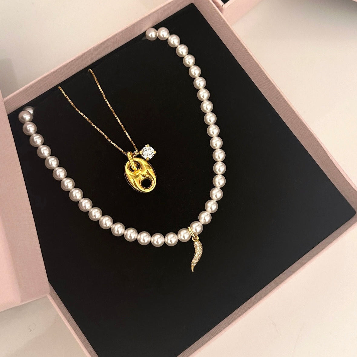 ciondolo chicco di caffé su catenine in argento 925 personalizzabili, perle e zirconia