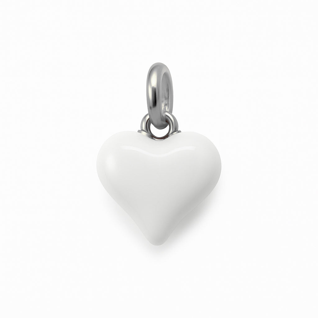 ciondolo bombato a forma di cuore bianco smaltato in argento 925