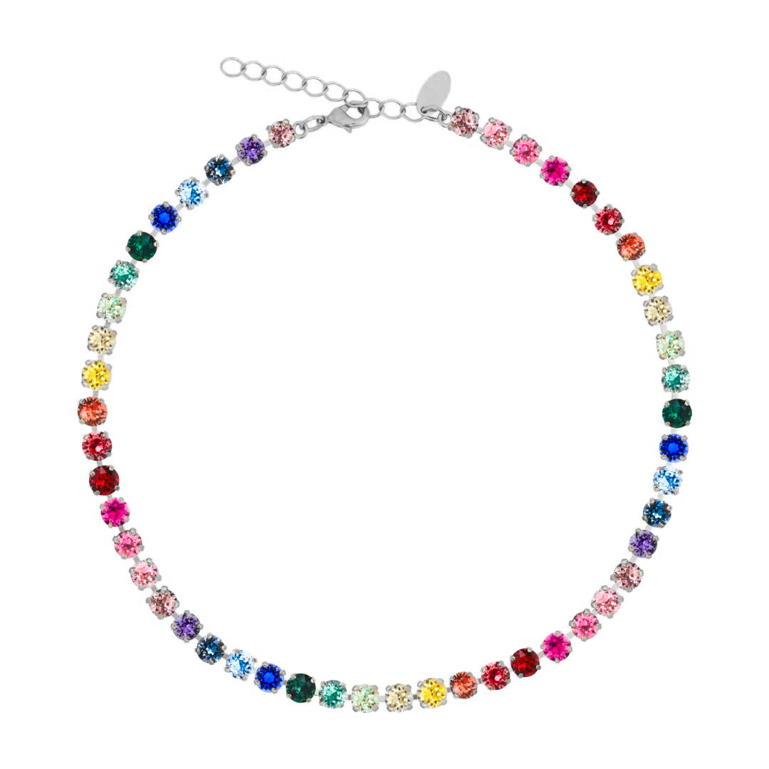 collana arcobaleno più sottile in versione argento con pietre luminose e colorate