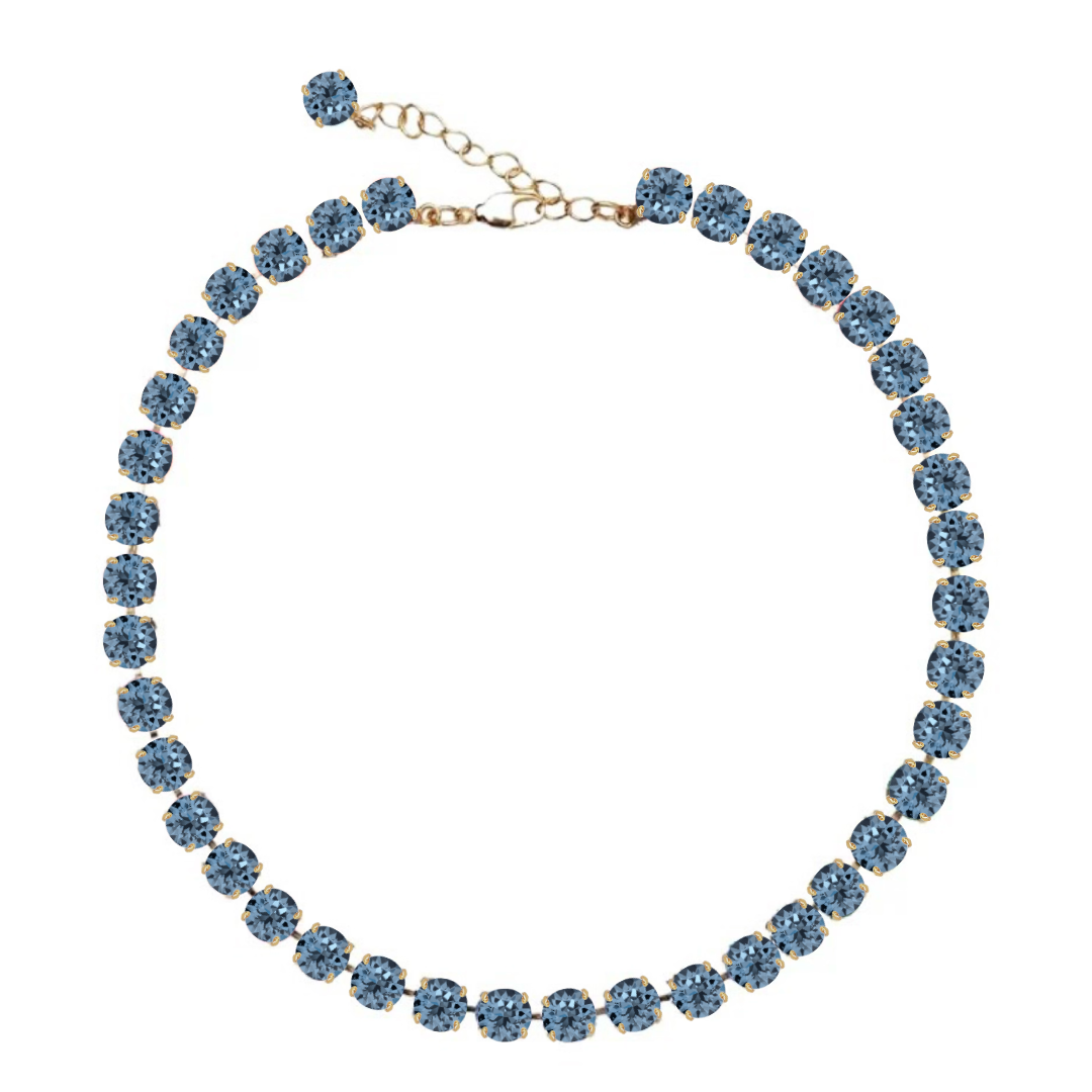 collana con cristalli blu denim e oro