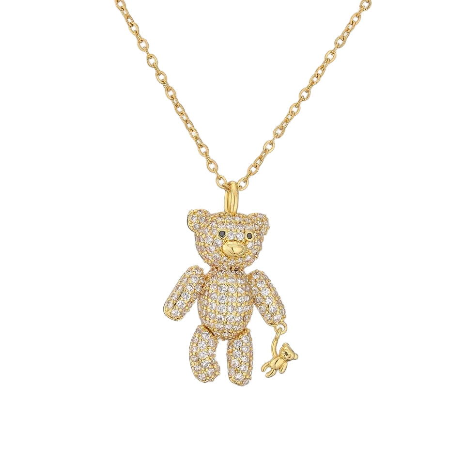 collana con ciondolo orsetto di zirconi in argento 925 dorata