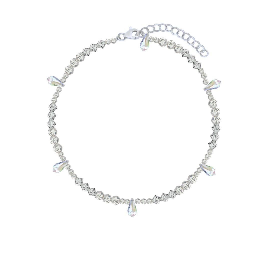 collana con perline trasparenti e rifiniture color argento