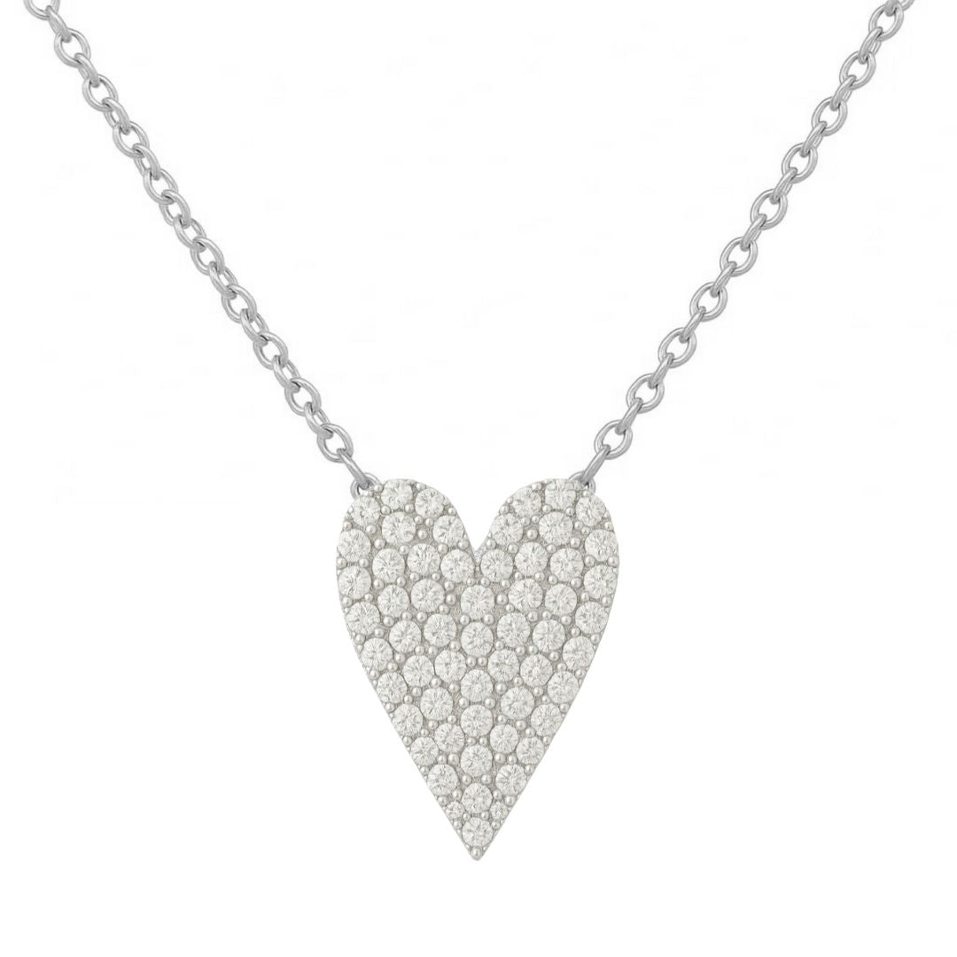 collana cuore grande allungata in argento 925 con pavé di zirconi