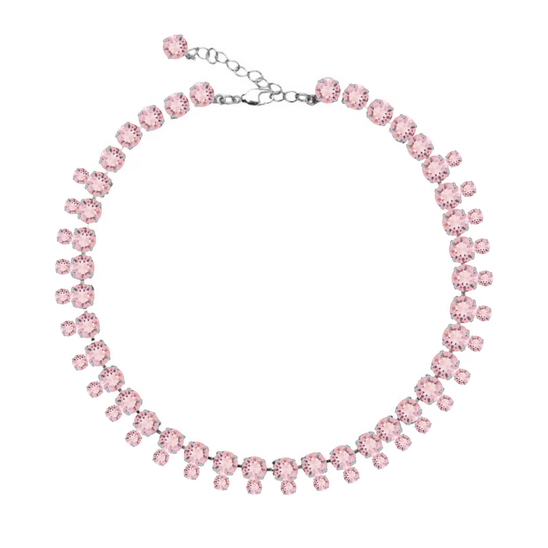 collana con fila doppia di cristalli rosa e argento