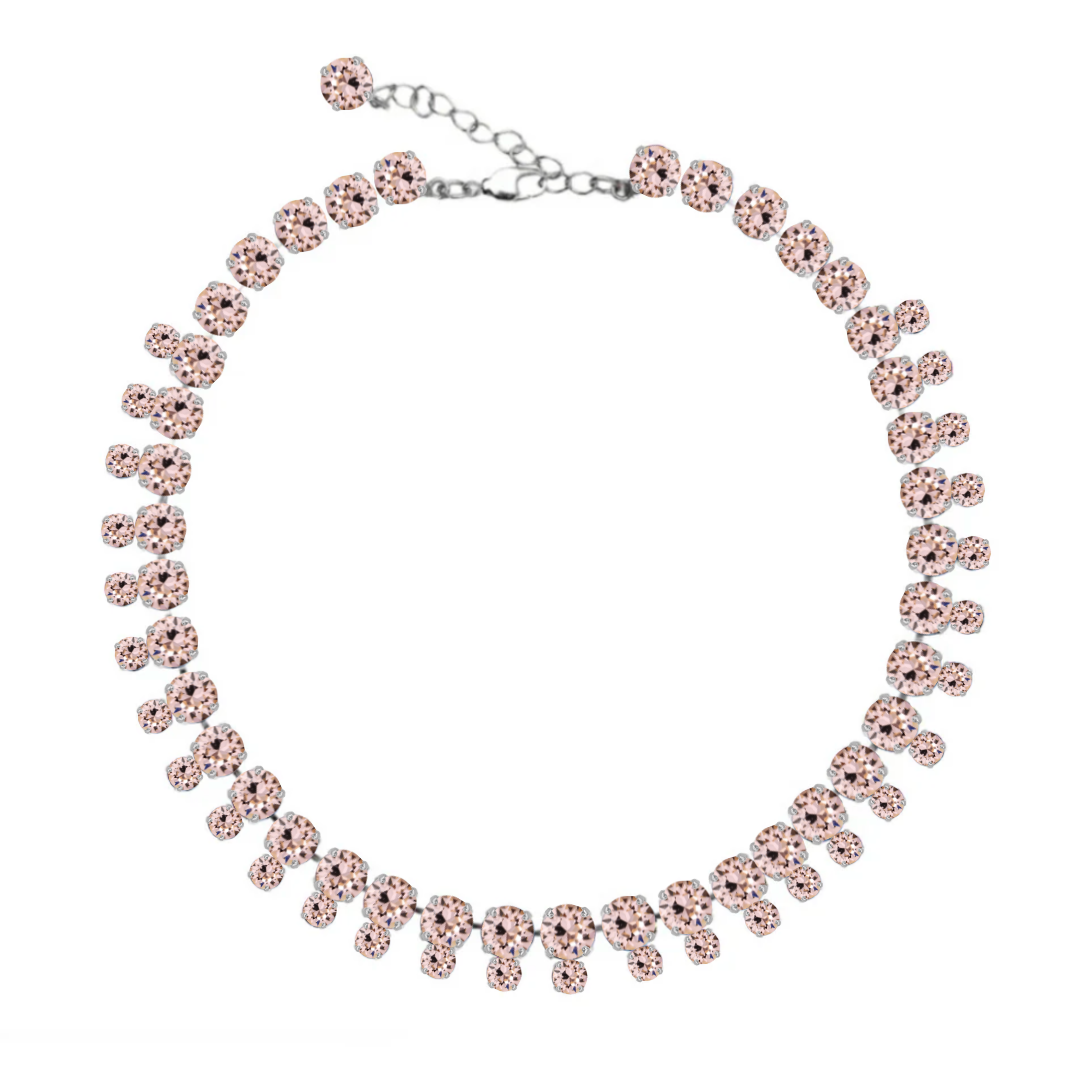 collana doppia con pietre rosa cipria e argento