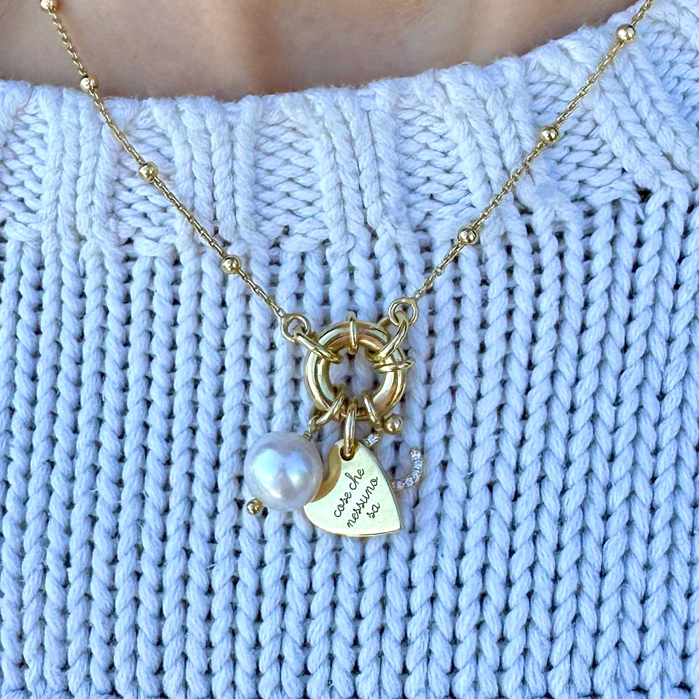 collana con moschettone dorato componibile con ciondoli personalizzabile