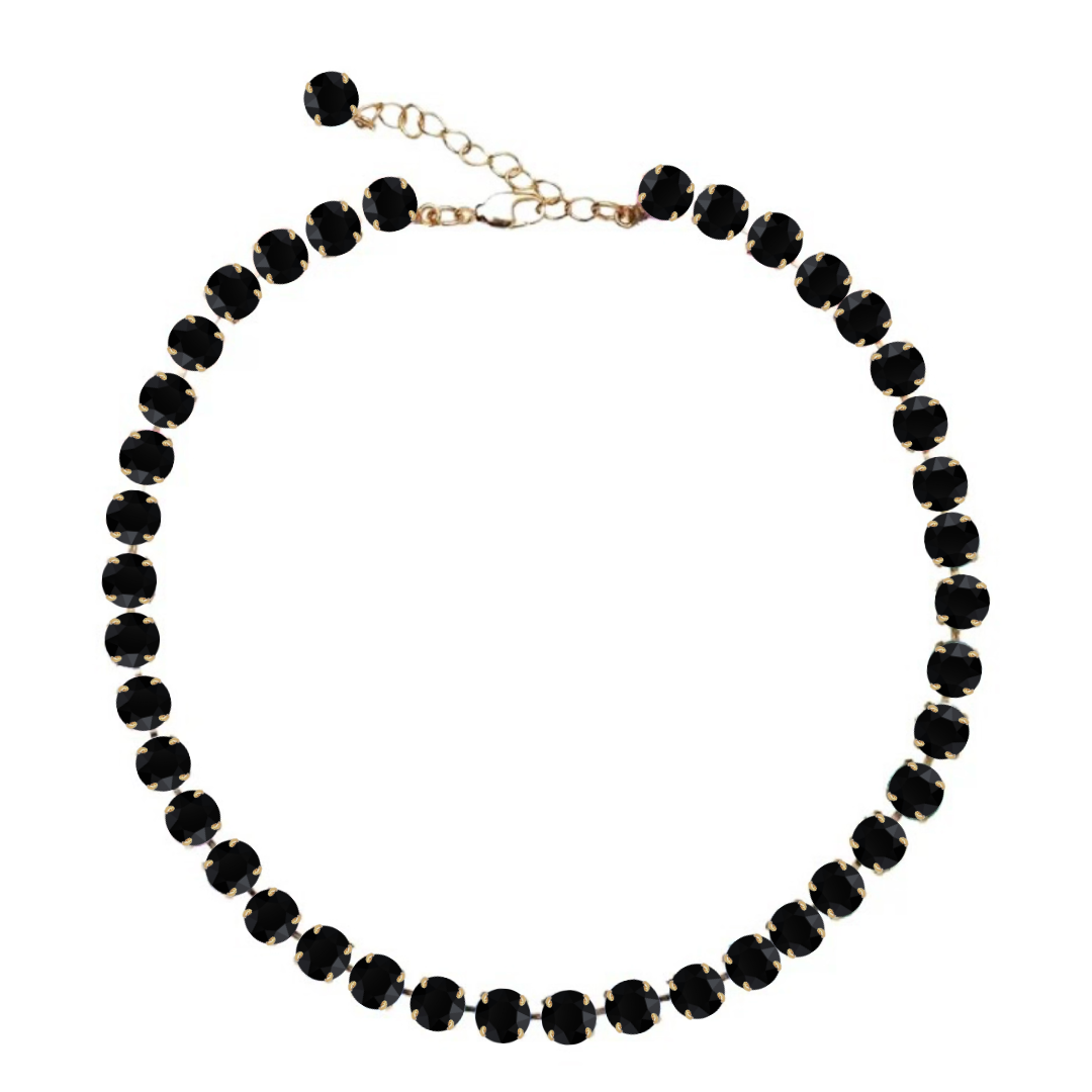 collana nera in cristalli e dettagli oro