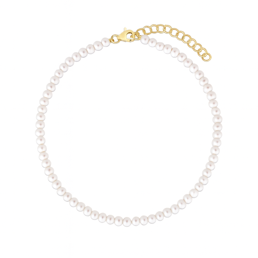 collana di perle bianche piccole con moschettone oro in argento 925