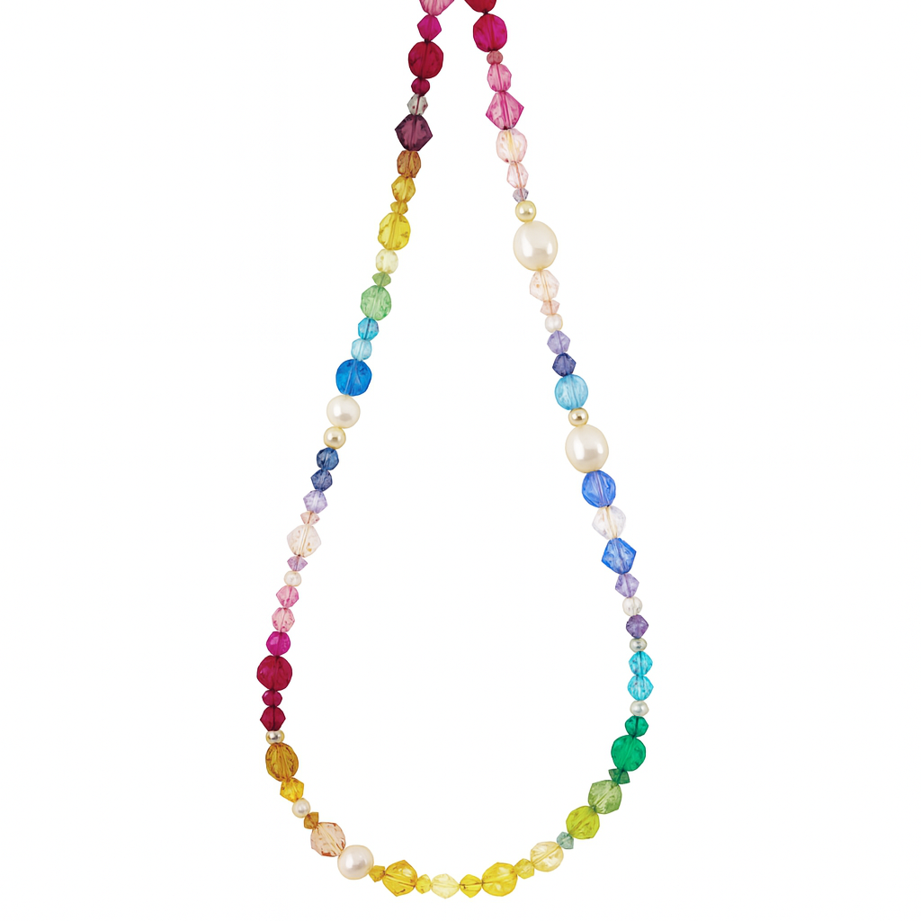 collana con perline colorate e perle ispirata agli anni 90, collanina di corallini