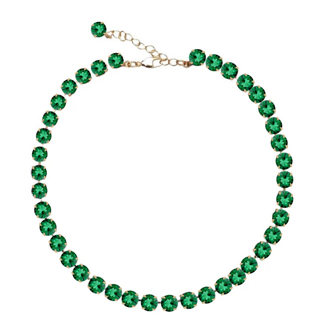 collana primavera in cristalli verde scuro e rifiniture oro